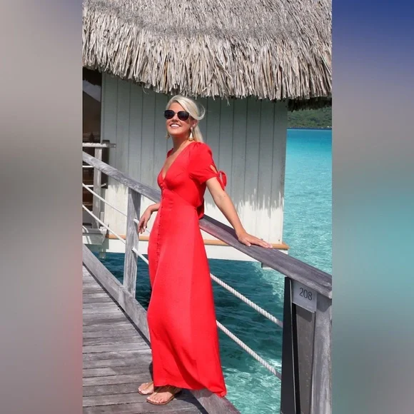 strapless open back dress Strong Feelings Red Satin Maxi Dress – Shop the Mint main image 0
